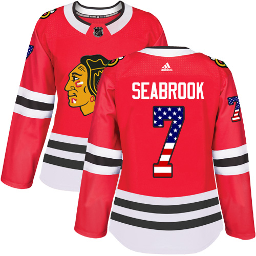 Adidas Blackhawks #7 Brent Seabrook Red Home Authentic USA Flag Women's Stitched NHL Jersey - Click Image to Close